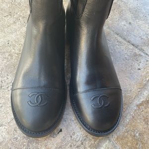 Chanel black knee high boots